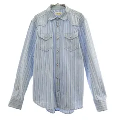 DIESEL ディーゼル ストライプ 長袖 シャツ M ブルー系 レギュラーカラー メンズ 古着
