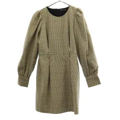 ZARA ザラ 千鳥格子 長袖 ワンピース M ベージュ系 レディース 古着