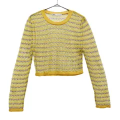 ZARA ザラ ボーダー 長袖 ニット M イエロー系 透かし編み セーター レディース 古着