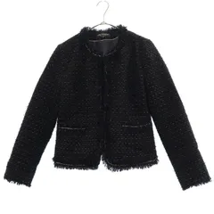 LAUTREAMONT BLACK ロートレアモン ブラック 総柄 ウールブレンド ノーカラージャケット 36 ブラック レディース 古着