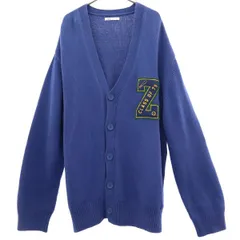 ZARA ザラ ワッペン 長袖 ニット カーディガン L ブルー メンズ 古着