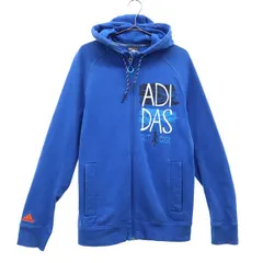 adidas アディダス プリント 長袖 ジップパーカー M ブルー スウェット ロゴ メンズ 古着