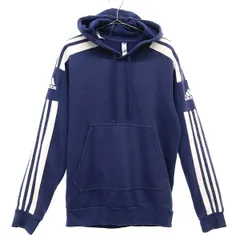 adidas アディダス ロゴプリント 長袖 スウェットパーカー S ブルー プルオーバー トレーナー ライン メンズ 古着