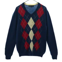 BEAUTY&YOUTH UNITED ARROWS ビューティアンドユースユナイテッドアローズ アーガイル 長袖 ウール Vネック セーター S ネイビー系 ニット メンズ 古着