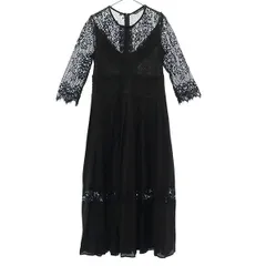 ZARA BASIC ザラベーシック レース 7分袖 ロングワンピース S ブラック レディース 古着
