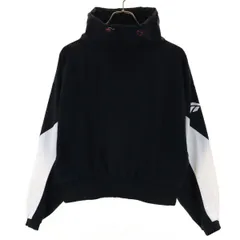 Reebok リーボック ロゴプリント 長袖 カバーアップ ハイネック トレーニングウェア M ブラック系 ヨガ スウェット切替 ナイロン レディース 古着