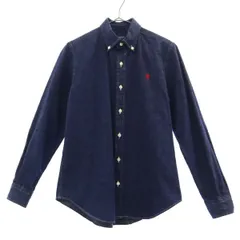 GYMPHLEX ジムフレックス 日本製 ロゴ刺繍 長袖 ボタンダウンシャツ 12 ネイビー レディース 古着