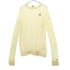 TOMMY HILFIGER トミーヒルフィガー ロゴ刺繍 長袖 セーター S ホワイト ニット レディース 古着