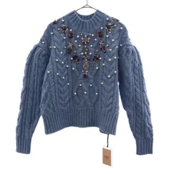 未使用 eimy istoire エイミー イストワール 長袖 セーター F ブルー ニット ビジュー レディース 古着