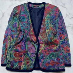 レオナール　ファッション LEONARD FASHION ペイズリー　ステッチ　ポケット　ウール60% シルク40% 裏地キュプラ　ノーカラー　ジャケット　レディース　アウター　11ARサイズ