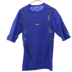 adidas アディダス プリント トレーニング 半袖 ウェア ブルー×ネイビー Tシャツ スポーツ メンズ 古着