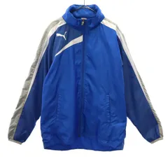 PUMA プーマ 切替 ウインドブレーカー M ブルー スポーツ トレーニング ウォームアップ ロゴ刺繍 メンズ 古着