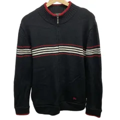 バーバリーブラックレーベル ブルゾン サイズ2 M メンズ - 黒×アイボリー×ボルドー 長袖/ニット/ボーダー/ジップアップ/春/秋