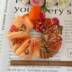 年末セール☆ハンドメイドシュシュ☆オレンジグラデーション花柄