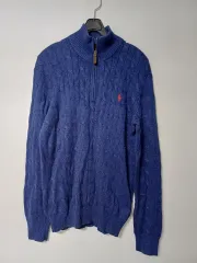 ポロラルフローレン シルク100% ケーブル編み ハーフジップアップニット (レディース100 メンズ95)