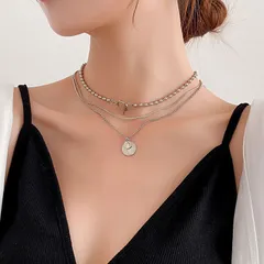 3連 コインネックレス ペンダント 安い モード ストリート スネークチェーン シルバー アレルギー対応 チタン鋼