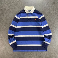Polo by Ralph Lauren CUSTOM FIT Rugby Shirt ポロバイラルフローレン カスタムフィット ラガーシャツ ボーダー ワンポイント刺繍 マルチカラー ネイビー/ブルー/ホワイト メンズ MNBLKNIM1J00095