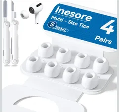 ★Inesore【4組】イヤーピース AirPods Pro 2/1 対応 (Sサイズ 4ペア) 携帯用収納ケース & クリーニングペン、ノイズ低減穴と内蔵防塵スクリーンを備えており、Apple AirPods Pro 交換用 イヤーチップ  -ホワイト