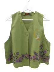 シセンドウ 詩仙堂 HITOSHI TAMURA  ベスト ノースリーブ 花柄 兎 緑系 グリーン系 ちりめん 縮緬 羽織 トップス