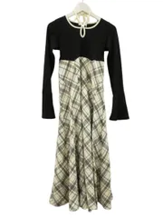 mily bilet パイピングカットソードッキングチェックワンピース 長袖 ブラック系 黒 ロング S