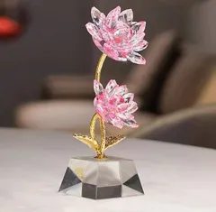蓮 花 置物 オブジェ クリスタル ピンク ゴールド 金色 透明 黄金 綺麗 金運 開運 運気アップ インテリア 玄関 オフィス 寝室 風水 開運 健康運 出世運 家庭運 家内安全