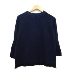 トラッゾドンナ Torrazzo Donna セーター ニット ローゲージ シンプル フリンジ ラグランスリーブ 長袖 丸首 ウール混 ネイビー 紺 /HT24