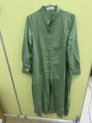 レディース シャツワンピース ロング 無地 スタンドカラー 長袖 前開き ゆったり シンプル 上品 ko1