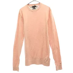 TOMMY HILFIGER トミーヒルフィガー ワンポイント刺繍 長袖 コットン ニット S ピンク セーター メンズ 古着