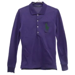 RALPH LAUREN ラルフローレン ワンポイント刺繍 長袖 ポロシャツ M パープル 鹿の子地 レディース 古着