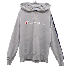 Champion チャンピオン ライン 長袖 ハーフジップ スウェットパーカー L グレー プルオーバー レディース 古着