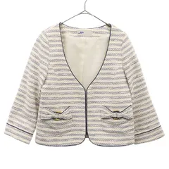 Ray Beams レイビームス ボーダー ノーカラージャケット 0 ネイビー×ホワイト レディース 古着