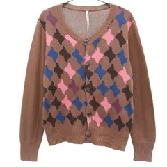 sunaokuwahara スナオクワハラ 総柄 長袖 ニットカーディガン M ブラウン系 レディース 古着