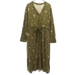 Mila Owen ミラオーウェン ドット 長袖 ロングワンピース 0 カーキ系 レディース 古着