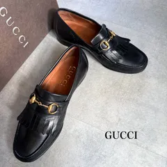 GUCCI グッチ ホースビットローファー フリンジ レザー ブラック 黒 ゴールド金具 42E メンズシューズ 26.5cm