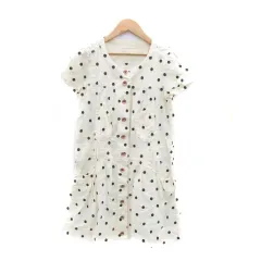 フランシュリッペ franche lippee ワンピース ラウンドネック 半袖 ミニ丈 ドット柄 麻 リネン混 M オフホワイト 黒 ブラック /HO7のサムネイル