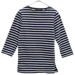 Le Minor ルミノア フランス製 ボーダー 7分袖 バスクシャツ 0 ネイビー×ホワイト ボートネック レディース 古着