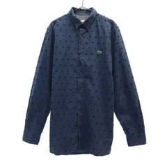 LACOSTE ラコステ 総柄 長袖 ボタンダウンシャツ 39 ブルー コットンシャツ メンズ 古着