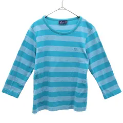 FRED PERRY フレッドペリー ボーダー 7分袖 Tシャツ USA8 グリーン系 クルーネック レディース 古着