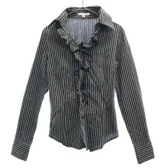 NARACAMICIE ナラカミーチェ イタリア製 ストライプ 長袖 フリル シャツ 0 ブラック ブラウス レディース 古着