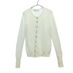 ZARA ザラ 総柄 長袖 ニットカーディガン M ホワイト レディース 古着