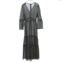 長袖 デザイン シアー ロングワンピース グレー レディース 古着