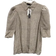 未使用 akuce+olivia アリス アンド オリビア シルク 千鳥格子柄 半袖 ブラウス S ホワイト×ブラウン レディース 古着