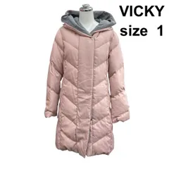 ■ ビッキー VICKY ダウンコート 長袖 フード ベルト付き ピンク系 ダウン90％ 1 S 7号 レディース B5Y077