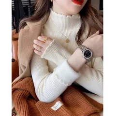 裏シャギー ニット 長袖 ハイネック リブニット セーター トップス 裏起毛 トップス リブ レディース タートルネック リブニット 秋冬 きれいめ 大人 シンプル あたたかい タイト 防寒 厚手 タ