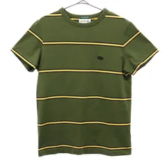 LACOSTE ラコステ ボーダー 半袖 Tシャツ XS グリーン系 クルーネック メンズ 古着