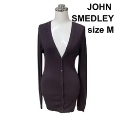 ■ ジョンスメドレー JOHN SMEDLEY カーディガン 長袖 Vネック チュニック丈 リブニットトップス パープル ウール M 9号 レディース H5Z128