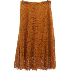 SHIPS シップス 総レース ロング丈 フレアスカート 36 オレンジ レディース 古着