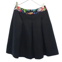 Laura Ashley ローラアシュレイ 花柄 ミディ丈 タック フレアスカート 2 ブラック レディース 古着