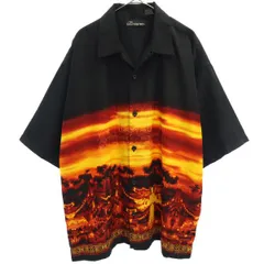 no boundaries ノーバウンダリーズ 総柄 半袖 オープンカラーシャツ L ブラック系 メンズ 古着