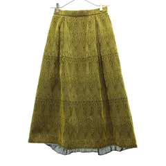 GRACE CONTINENTAL グレースコンチネンタル 総柄 ロング丈 タック フレアスカート 36 イエロー レース レディース 古着